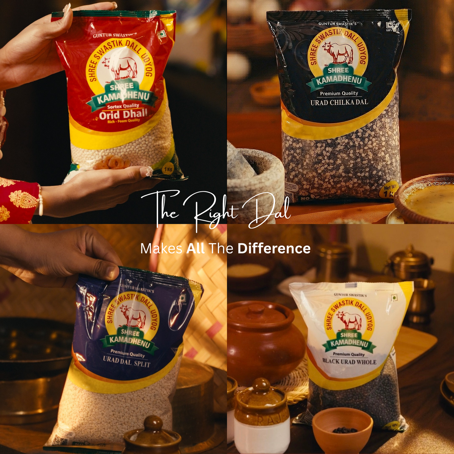 Family Pack of 1kg Urad Gota & 1kg Sabut Urad & 1kg Urad Dall & 1kg Urad Chilka Dal (pack of 4)
